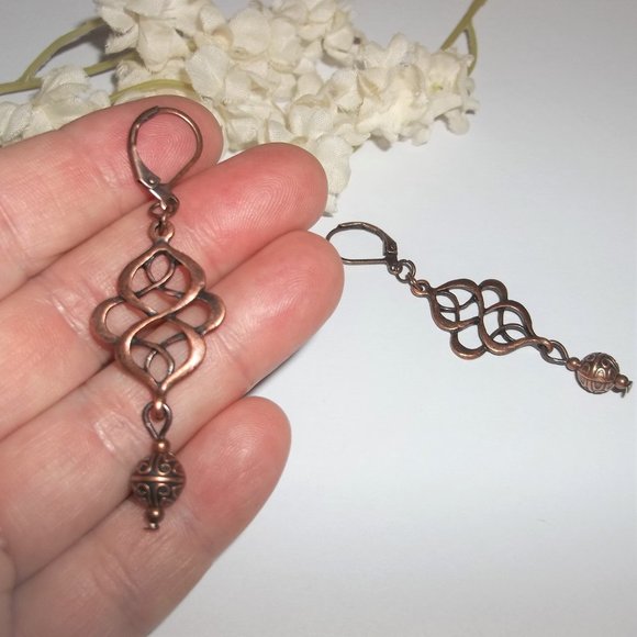 Earrings, Copper Earrings, Boho Earrings, Copper Dangle Earrings, Earring 7817 - Picture 7 of 10